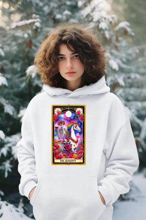 The Audacity Tarot Card Skeleton Skelly Unicorn Wine Women Hoodie