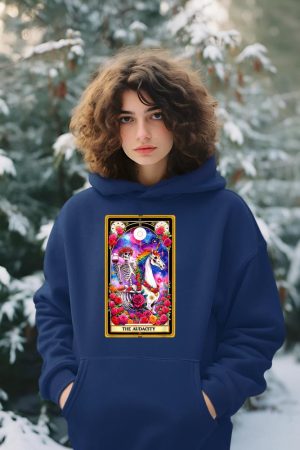 The Audacity Tarot Card Skeleton Skelly Unicorn Wine Women Hoodie
