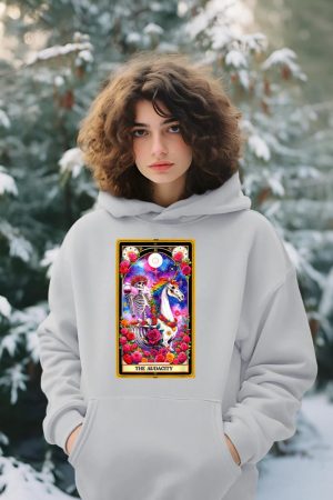 The Audacity Tarot Card Skeleton Skelly Unicorn Wine Women Hoodie
