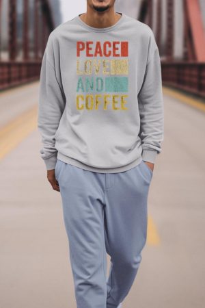 Coffee Tee Shirt Men Coffee Lover Barista Peace Love Coffee Sweatshirt