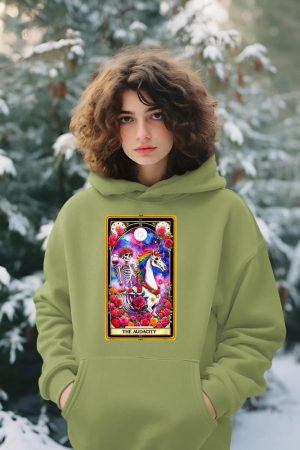 The Audacity Tarot Card Skeleton Skelly Unicorn Wine Women Hoodie