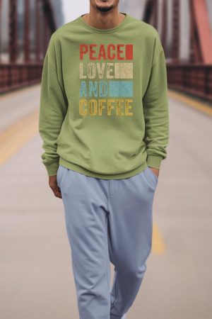 Coffee Tee Shirt Men Coffee Lover Barista Peace Love Coffee Sweatshirt