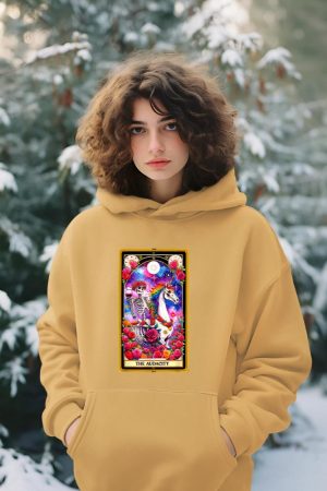 The Audacity Tarot Card Skeleton Skelly Unicorn Wine Women Hoodie