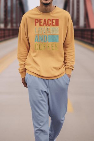 Coffee Tee Shirt Men Coffee Lover Barista Peace Love Coffee Sweatshirt
