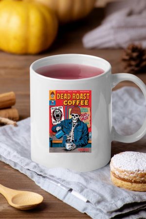 Dead Roast Coffee Comic Book Cover Style Skeleton Barista Mug