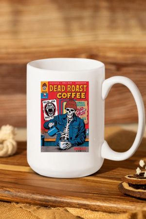 Dead Roast Coffee Comic Book Cover Style Skeleton Barista Mug