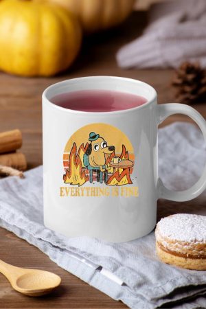 Everything Is Fine Dog Drinking Coffee Burning Meme Mug