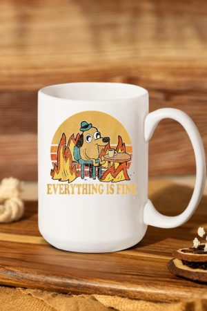 Everything Is Fine Dog Drinking Coffee Burning Meme Mug