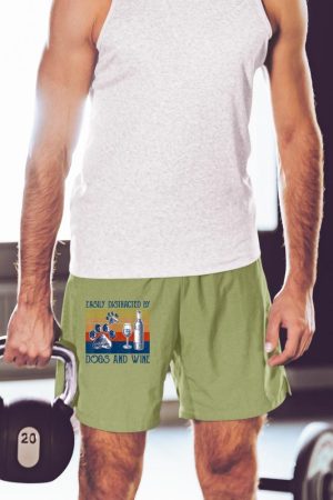 Easily Distracted By Dogs and Wine Funny Gift for Dog Lovers Short