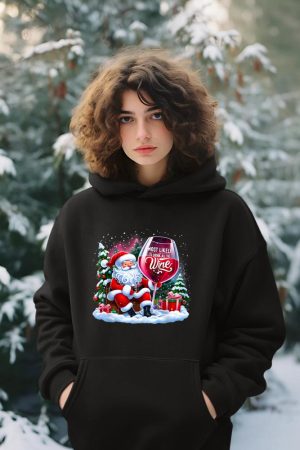 Most Likely To Drink All The Wine Funny Santa Wine Lover Hoodie