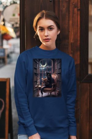 Cat Tee For Women Book Lover Tee Cute Cat Book Coffee Lover Sweatshirt