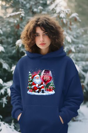 Most Likely To Drink All The Wine Funny Santa Wine Lover Hoodie