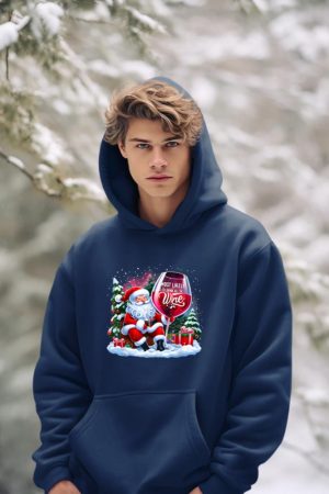 Most Likely To Drink All The Wine Funny Santa Wine Lover Hoodie