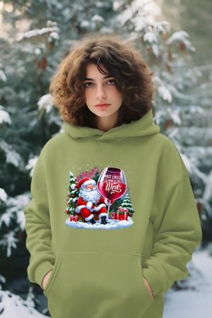 Most Likely To Drink All The Wine Funny Santa Wine Lover Hoodie
