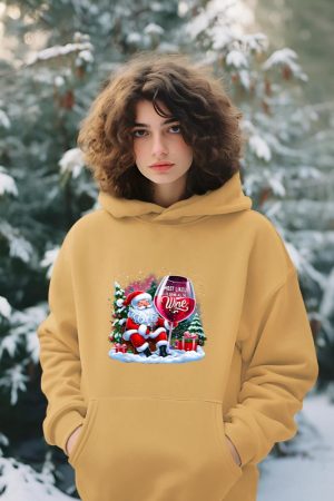 Most Likely To Drink All The Wine Funny Santa Wine Lover Hoodie