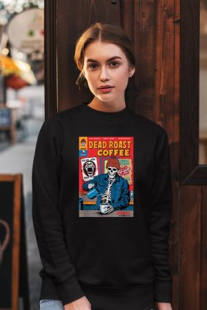 Dead Roast Coffee Comic Book Cover Style Skeleton Barista Sweatshirt