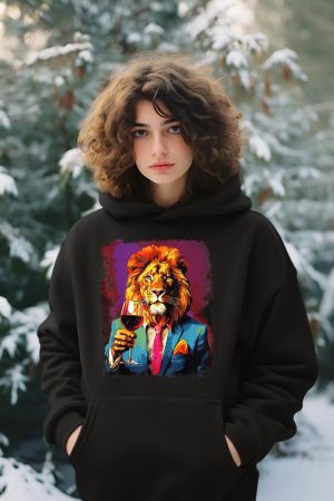 Lion Drinking Wine Hoodie