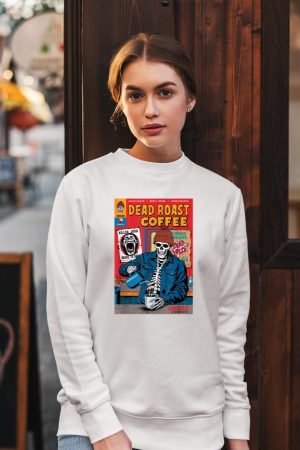 Dead Roast Coffee Comic Book Cover Style Skeleton Barista Sweatshirt