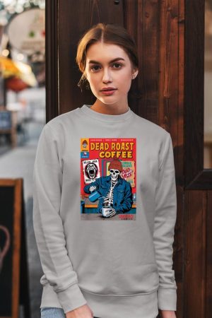 Dead Roast Coffee Comic Book Cover Style Skeleton Barista Sweatshirt