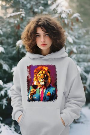 Lion Drinking Wine Hoodie