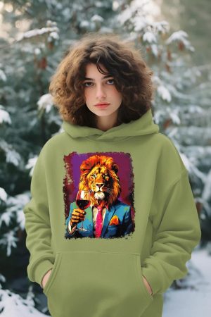 Lion Drinking Wine Hoodie