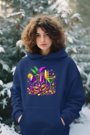 Mardi Gras Glass Of Wine Drinking Team Wine Festival Parade Hoodie
