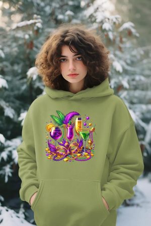 Mardi Gras Glass Of Wine Drinking Team Wine Festival Parade Hoodie
