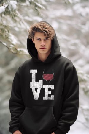 I Love Wine Red Wine Glass Heart - Wine Drinker Distressed Hoodie
