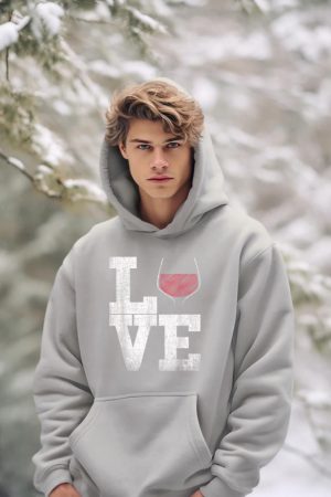 I Love Wine Red Wine Glass Heart - Wine Drinker Distressed Hoodie