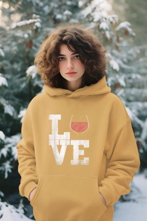 I Love Wine Red Wine Glass Heart - Wine Drinker Distressed Hoodie