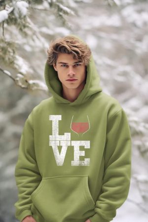 I Love Wine Red Wine Glass Heart - Wine Drinker Distressed Hoodie