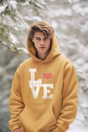 I Love Wine Red Wine Glass Heart - Wine Drinker Distressed Hoodie