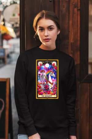 The Audacity Tarot Card Skeleton Skelly Unicorn Wine Women Sweatshirt