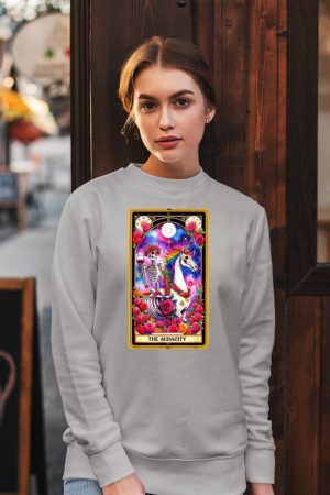 The Audacity Tarot Card Skeleton Skelly Unicorn Wine Women Sweatshirt