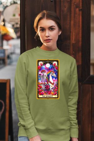 The Audacity Tarot Card Skeleton Skelly Unicorn Wine Women Sweatshirt