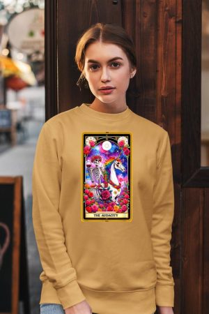 The Audacity Tarot Card Skeleton Skelly Unicorn Wine Women Sweatshirt