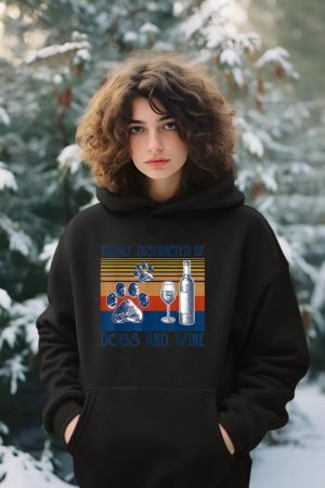 Easily Distracted By Dogs and Wine Funny Gift for Dog Lovers Hoodie