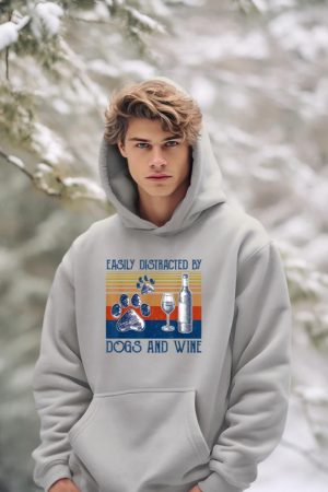 Easily Distracted By Dogs and Wine Funny Gift for Dog Lovers Hoodie