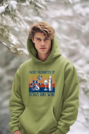 Easily Distracted By Dogs and Wine Funny Gift for Dog Lovers Hoodie