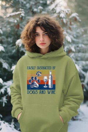 Easily Distracted By Dogs and Wine Funny Gift for Dog Lovers Hoodie