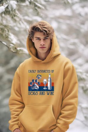 Easily Distracted By Dogs and Wine Funny Gift for Dog Lovers Hoodie