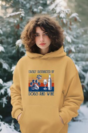 Easily Distracted By Dogs and Wine Funny Gift for Dog Lovers Hoodie
