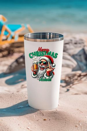 Merry Christmas Funny Santa Claus Middle Finger Drink Beer Tumbler