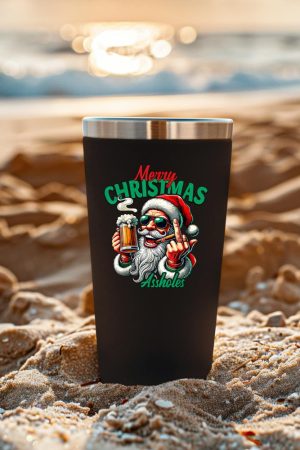 Merry Christmas Funny Santa Claus Middle Finger Drink Beer Tumbler