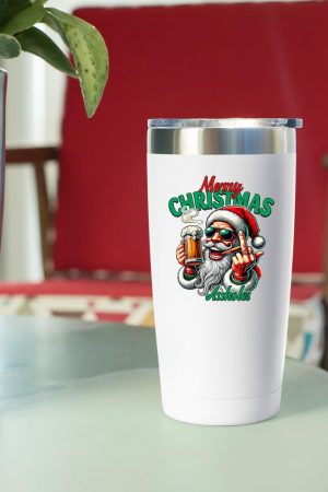 Merry Christmas Funny Santa Claus Middle Finger Drink Beer Tumbler