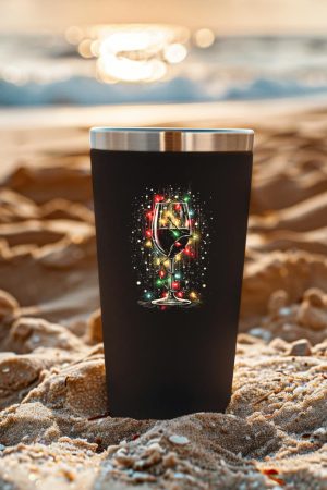 Glass Of Wine With Christmas Lights - Vintage Xmas Lover Tumbler