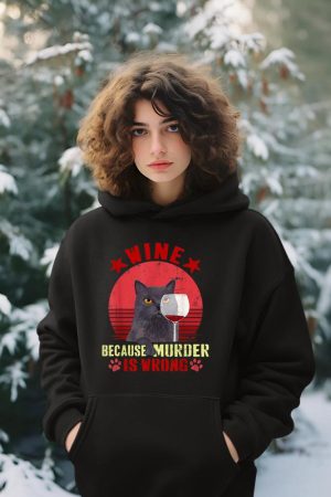 Funny Humor Cat Lover Men Women Reading and Drinking Wine Hoodie