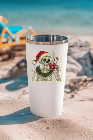 Christmas Skeleton Coffee Lover Funny Lights Skull Santa Hat Tumbler