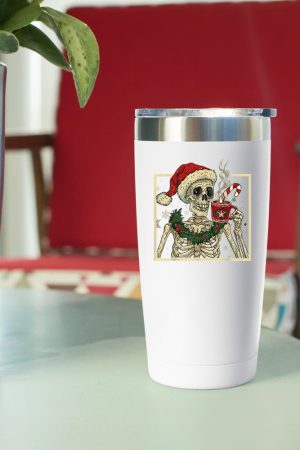 Christmas Skeleton Coffee Lover Funny Lights Skull Santa Hat Tumbler