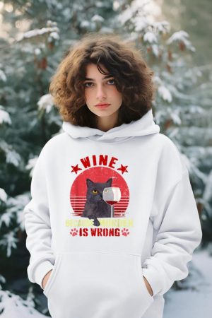 Funny Humor Cat Lover Men Women Reading and Drinking Wine Hoodie
